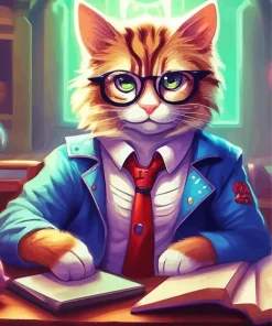 Nerd Cat Art Diamond Painting