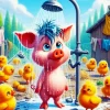 Pig Showering Diamond Painting