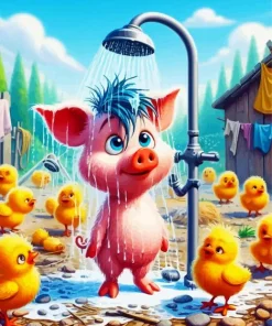 Pig Showering Diamond Painting
