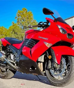 Red Kawasaki Motorcycle Diamond Painting