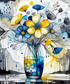 Splash Flower In Glass Vase Art Diamond Painting