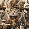 Steampunk Fluffy Tabby Kitten Diamond Painting