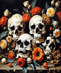 Vintage Flowers And Skulls Diamond Painting